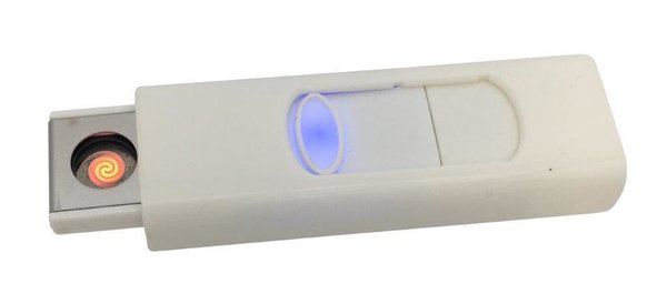 Weisses Feuerzeug mit Glühspirale und USB Anschluss zum Aufladen