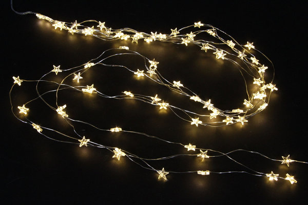 LED Micro-Lichterkette Angel Hair mit Sternen  80 LED  Länge: 130cm mit Timerfunktion