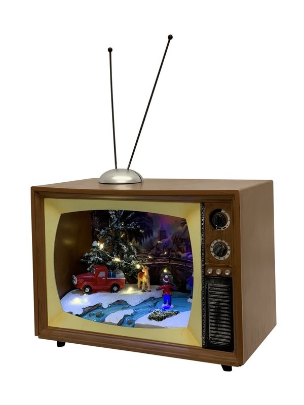 Weihnachts-LED XMAS TV  mit  drehenden Skatern und Musik L: 24cm B: 14cm H: 20.5cm