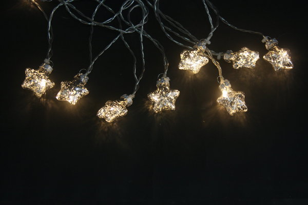 LED Lichterkette mit 10 LED Glas-Sternen Silber Länge: 270cm Warm weisses Licht