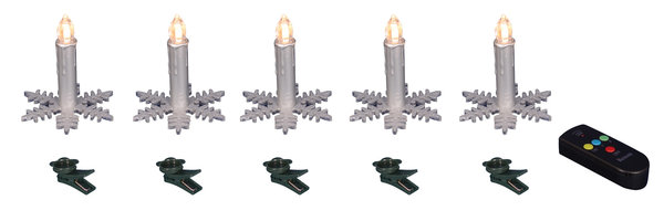 Kabellose LED Kerzen - silber 5er Set - H:10cm  mit Fernbedienung 6h Timer