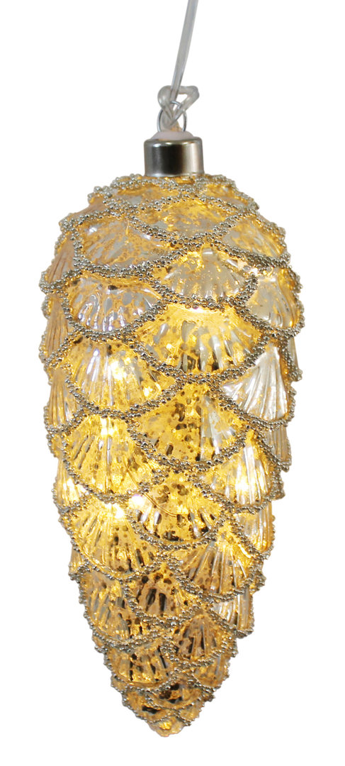 LED Glas Zapfen Ornament Silber H: 16cm