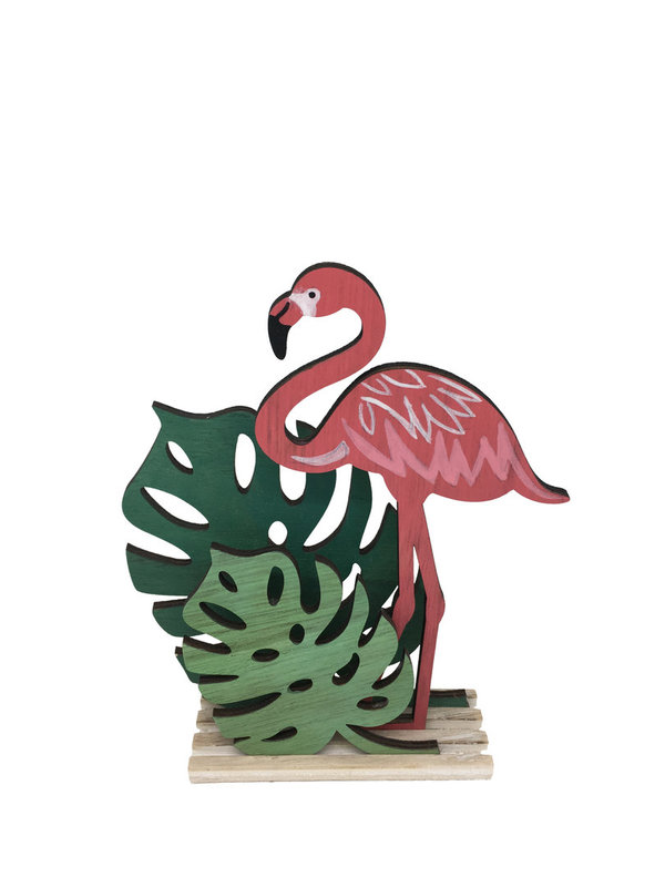 Dekosteller Flamingo aus Holz mit Blätter H: 20cm