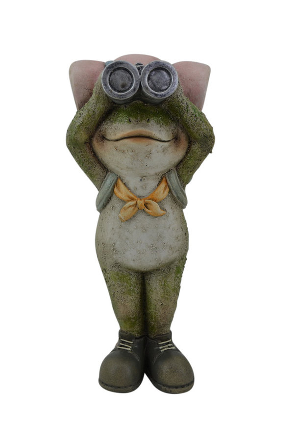 Frosch stehend aus Polyresin mit Fernglas H:25cm