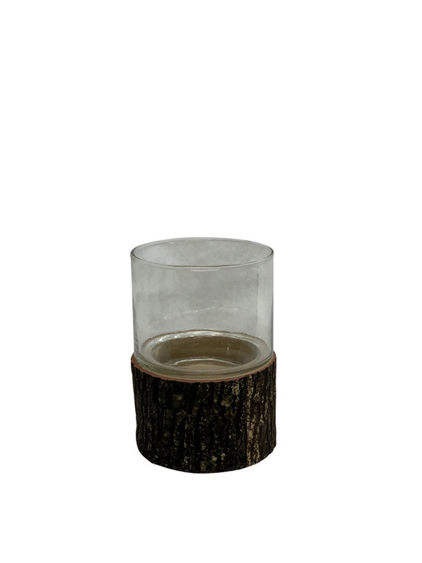 Windlicht Glas auf Holzsockel H:14.5cm