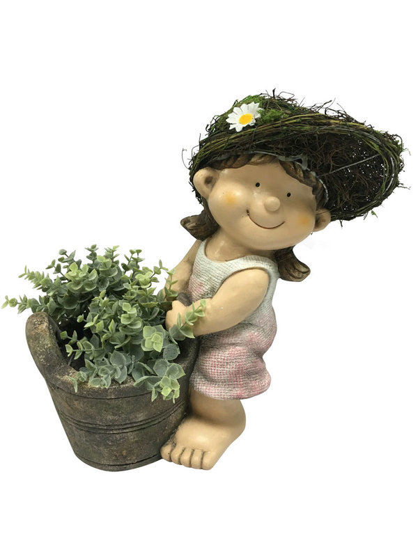 Figur Mädchen mit Pflanzentopf H:35.5cm