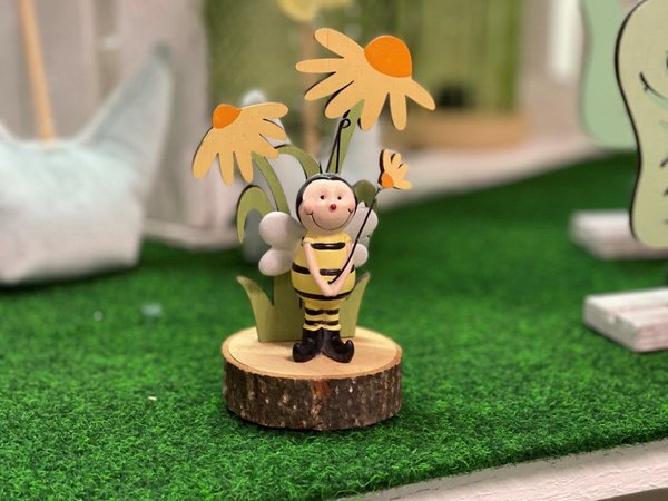 Dekosteller aus Holz mit Biene Blume H:14cm