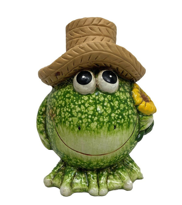 Deko Frosch mit Hut und Blume H23.2cm