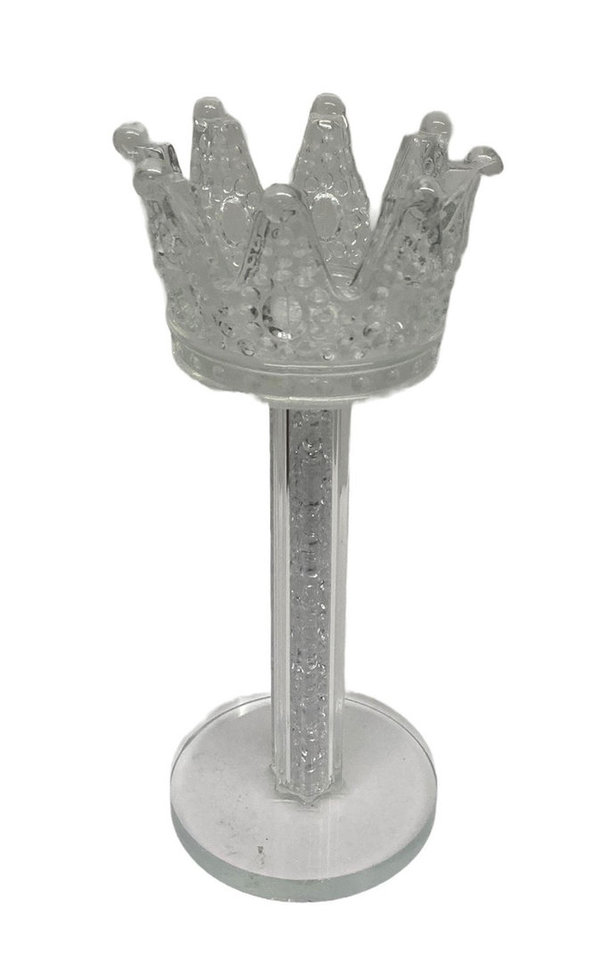 Teelichthalter Krone Glas mit Strass H18cm