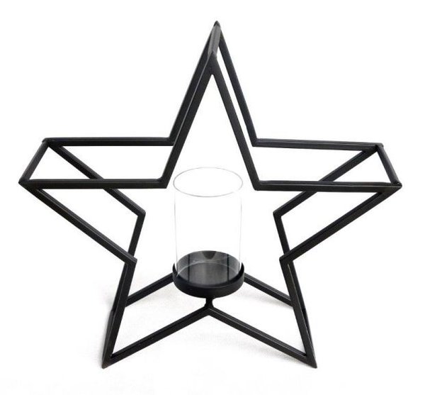 Kerzenhalter Stern Schwarz Metall H: 37.5cm