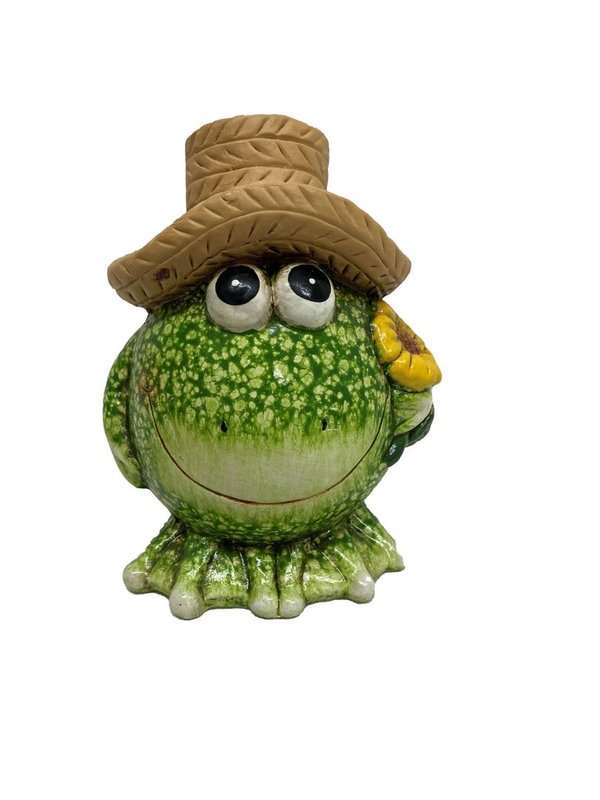 Deko Frosch mit Hut und Blume H8.5cm